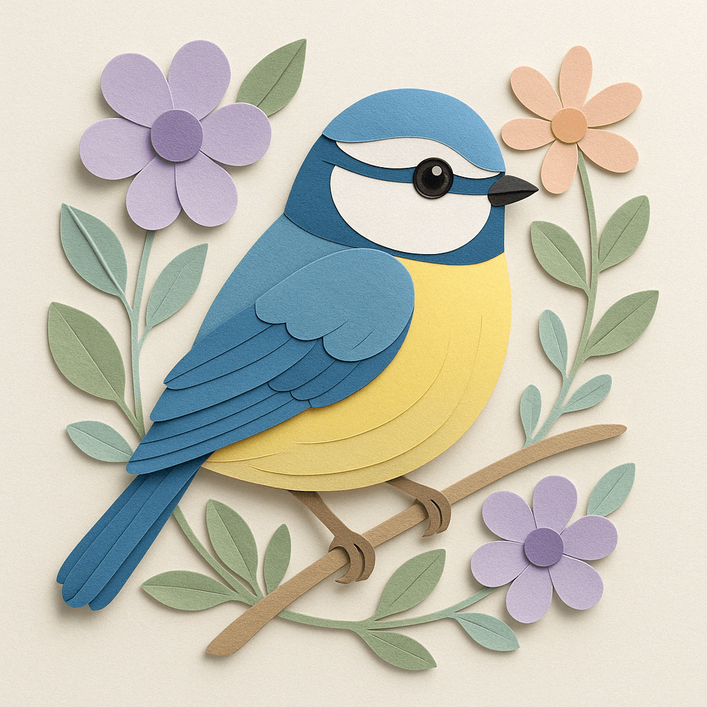 Blue tit illustration from Little Moments Outside, a nature spotting book for children by A Little Bird Co.