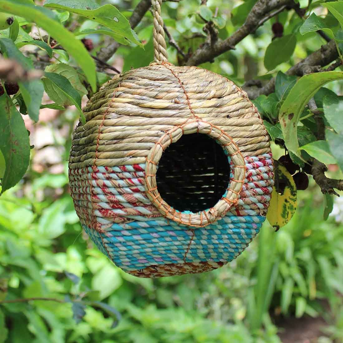 Woven nester made with sari fabric