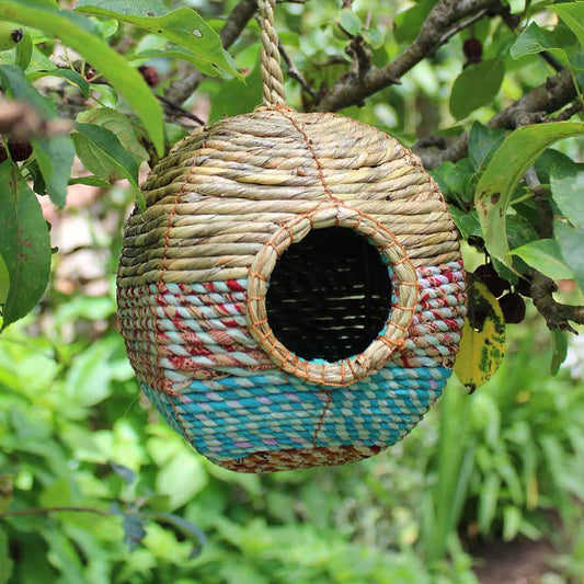 Woven nester made with sari fabric